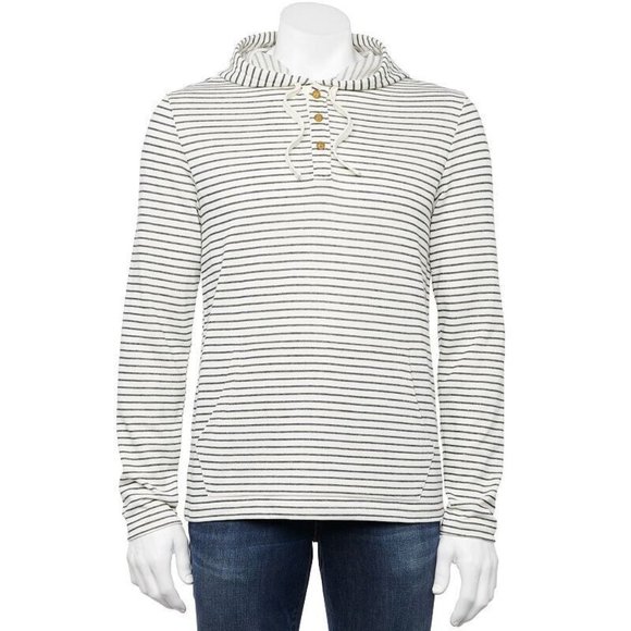 Sonoma Men Life Style Hoodie Light Weight Stretch Knit Cotton Striped Pullover M - Picture 1 of 9